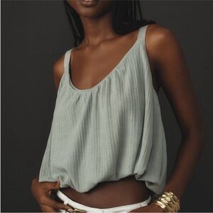 NWT By Anthropologie Tank Ribbed Buckle Bubble Moss Green Crop Top